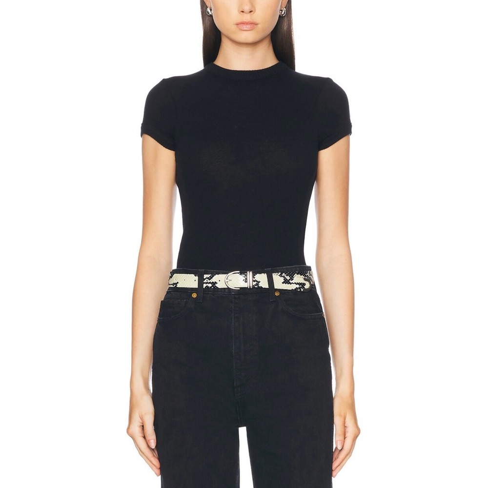 ENZA COSTA Cashmere Cotton Pointelle Cap Sleeve Top Women XS Black Rib Knit NEW